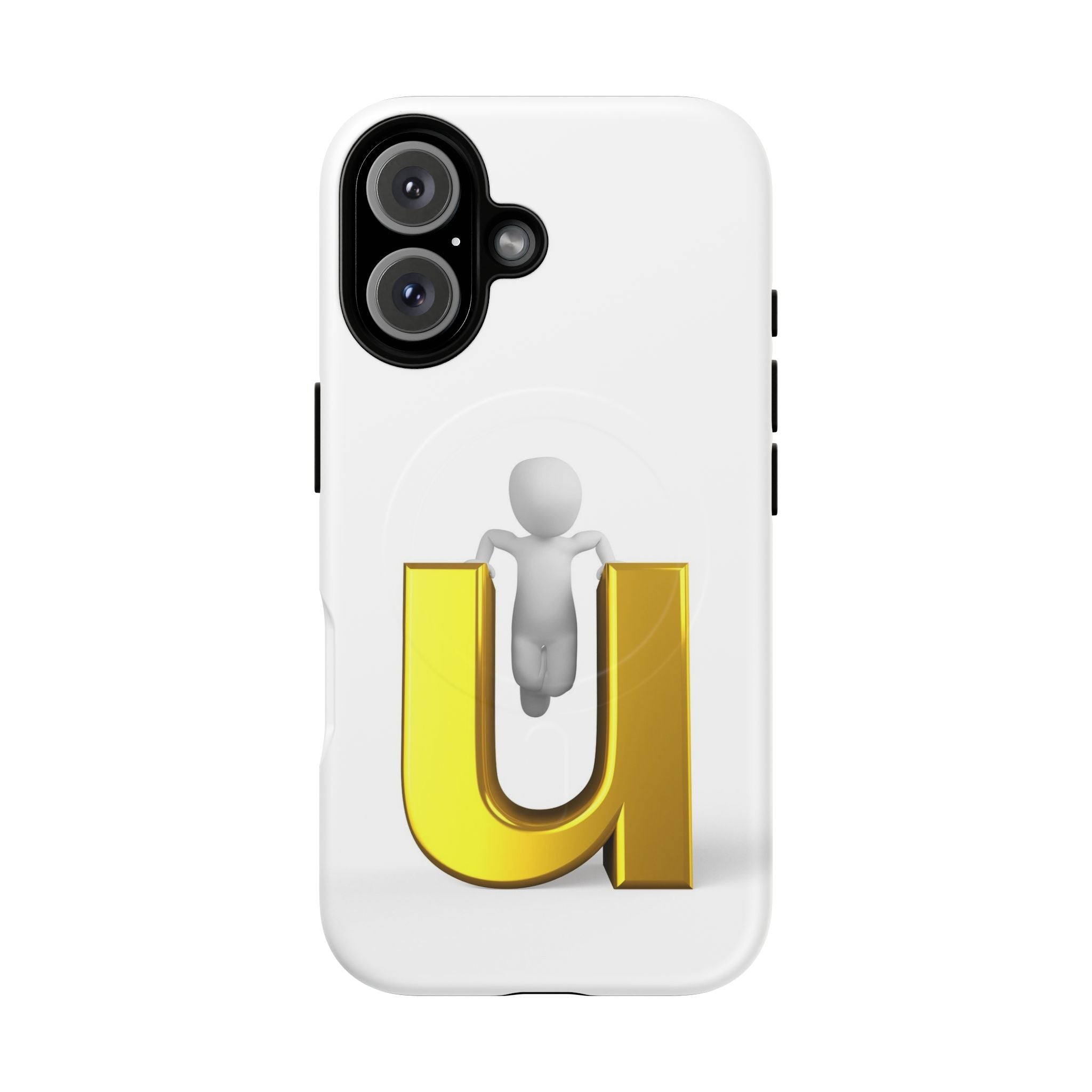 Coque de téléphone 3D Personnage avec Lettre U Dorée | Coque Magnétique Robuste