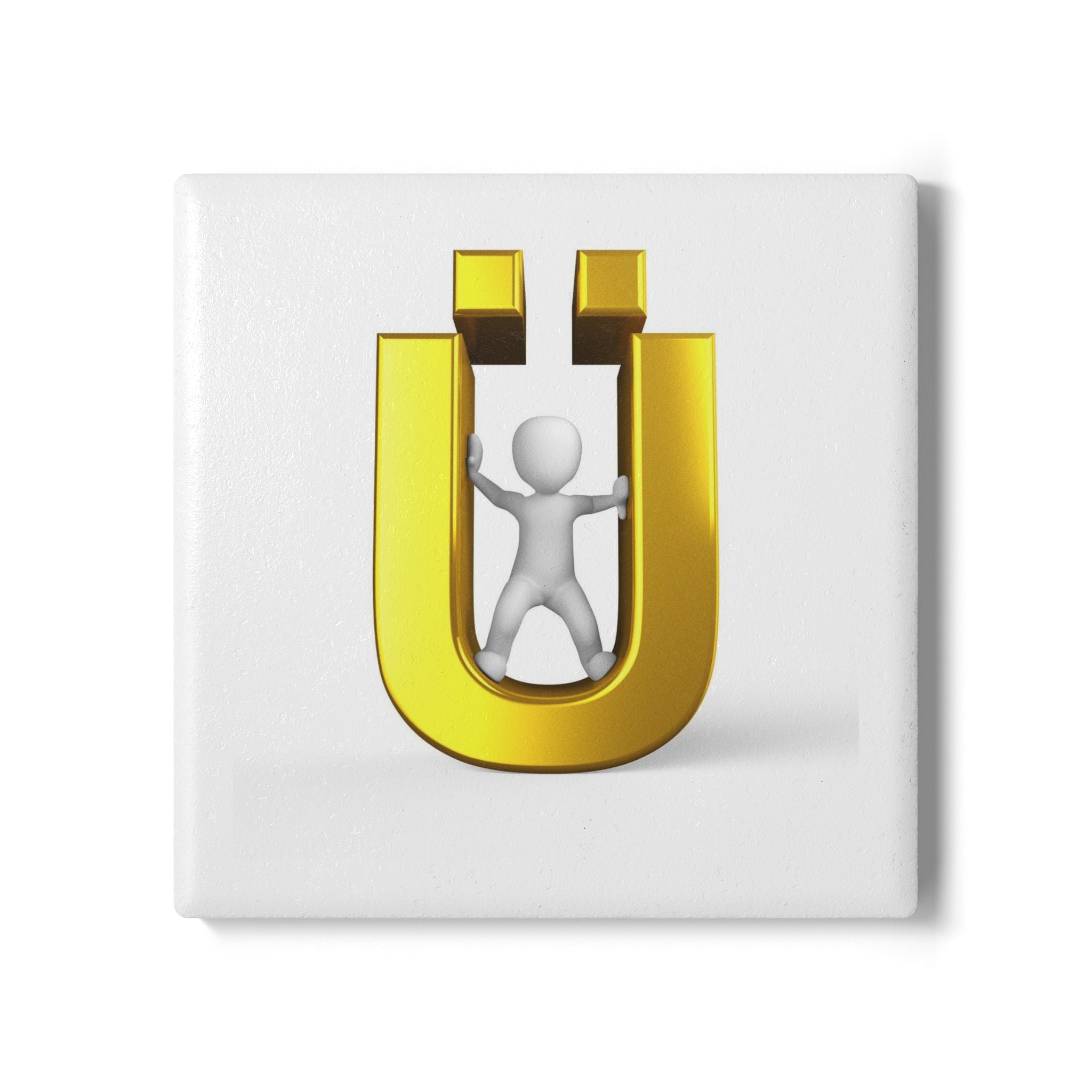 Gold Letter Ü with Figurine Ceramic Coaster | 3D Letter U Drink Mat