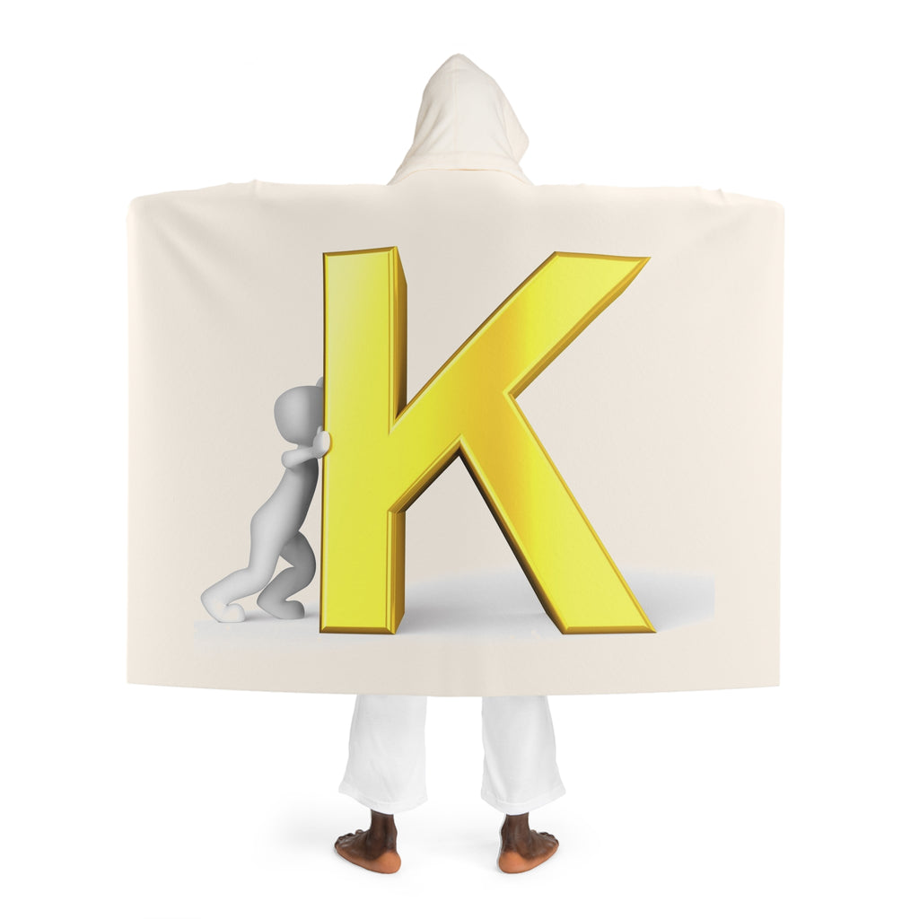 Gold Letter K With Figure Hooded Blanket | Hooded Sherpa Fleece Blanket