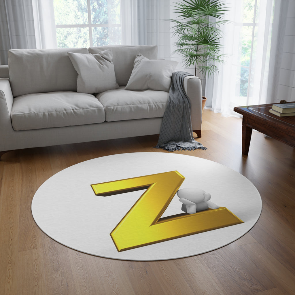 Gold Letter Z with 3D Character Round Rug | Monogram Initial Rug