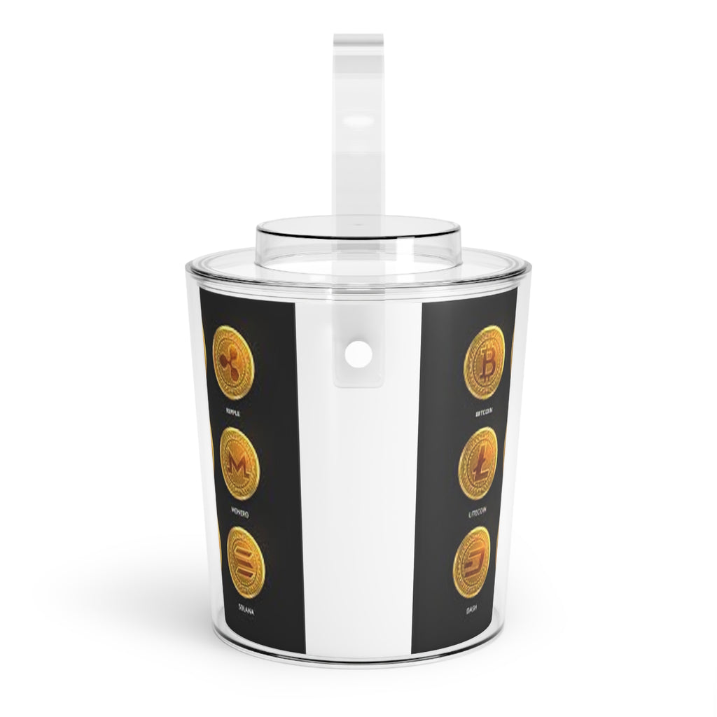 Cryptocurrency Coin Icons Ice Bucket with Tongs | Bitcoin Ethereum Litecoin