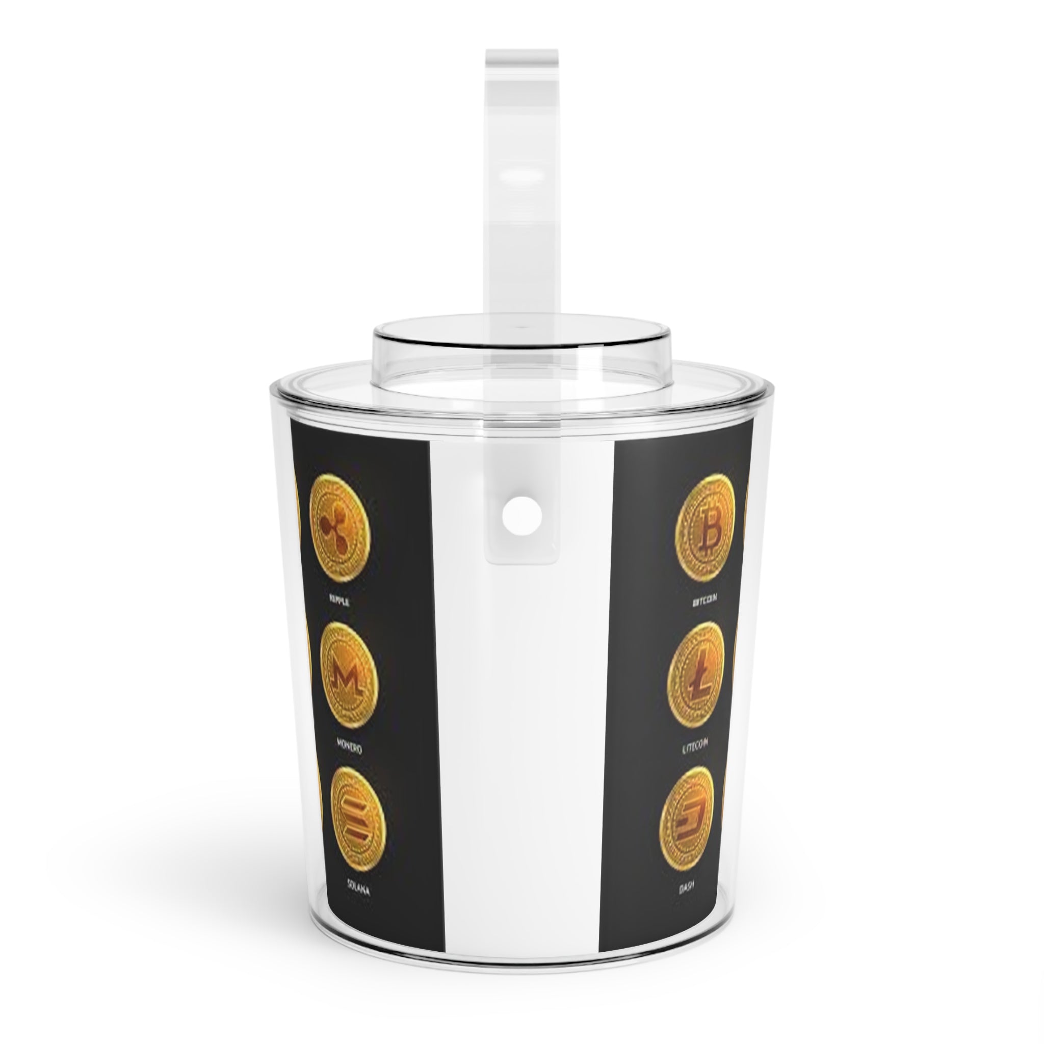 Cryptocurrency Coin Icons Ice Bucket with Tongs | Bitcoin Ethereum Litecoin