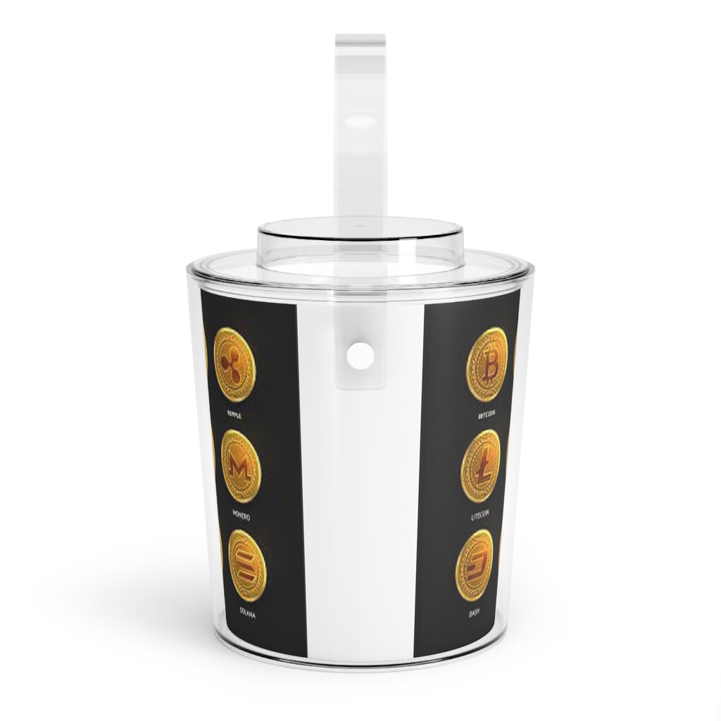 Cryptocurrency Coin Icons Ice Bucket with Tongs | Bitcoin Ethereum Litecoin
