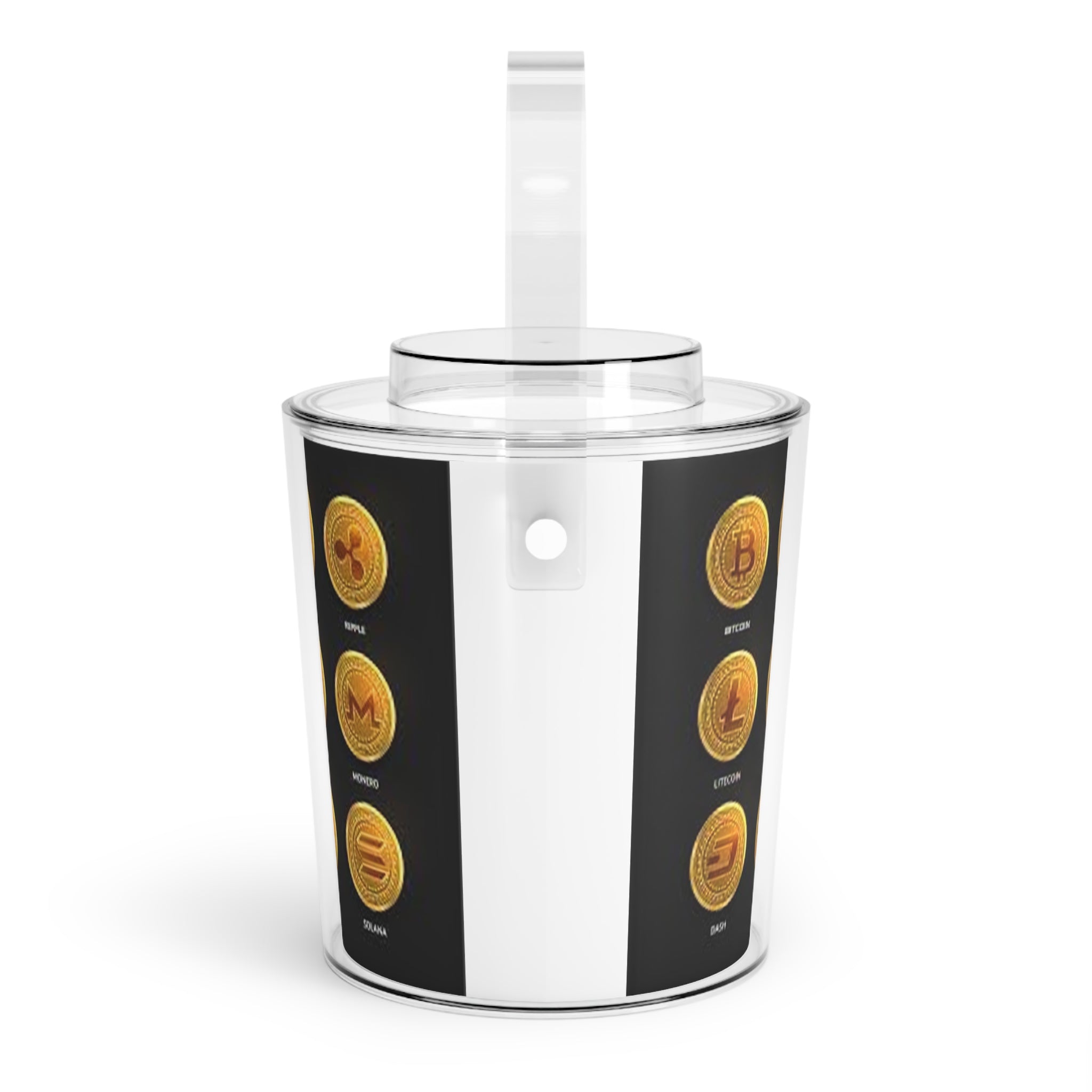 Cryptocurrency Coin Icons Ice Bucket with Tongs | Bitcoin Ethereum Litecoin