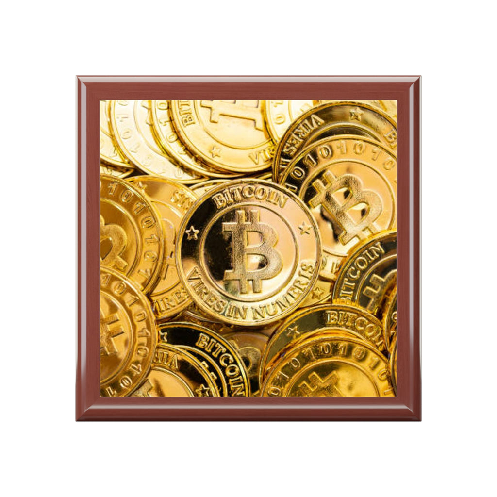 Bitcoin Coin Pattern Jewelry Box | Cryptocurrency Luxe Coin Design