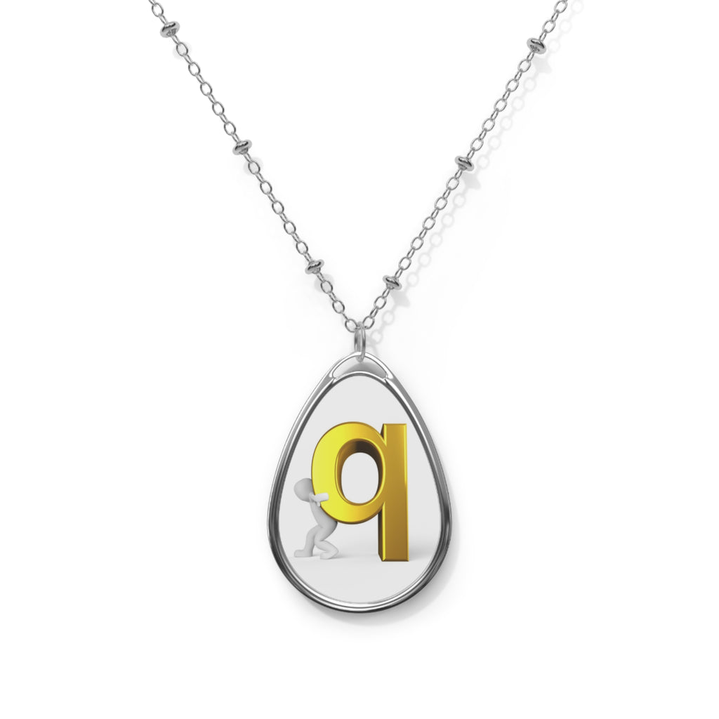 Personalized Oval Initial Necklace — Silver Teardrop Pendant with Gold Letter 'Q'