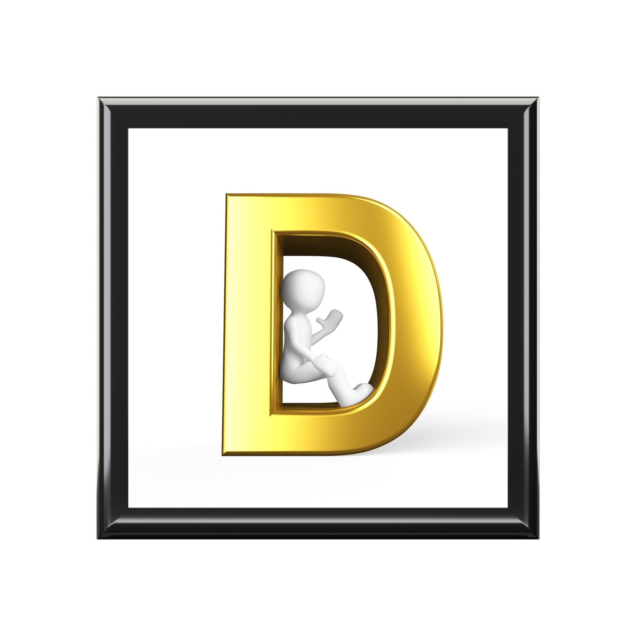 Gold Letter D Monogram Jewelry Box | Initial D Trinket Box