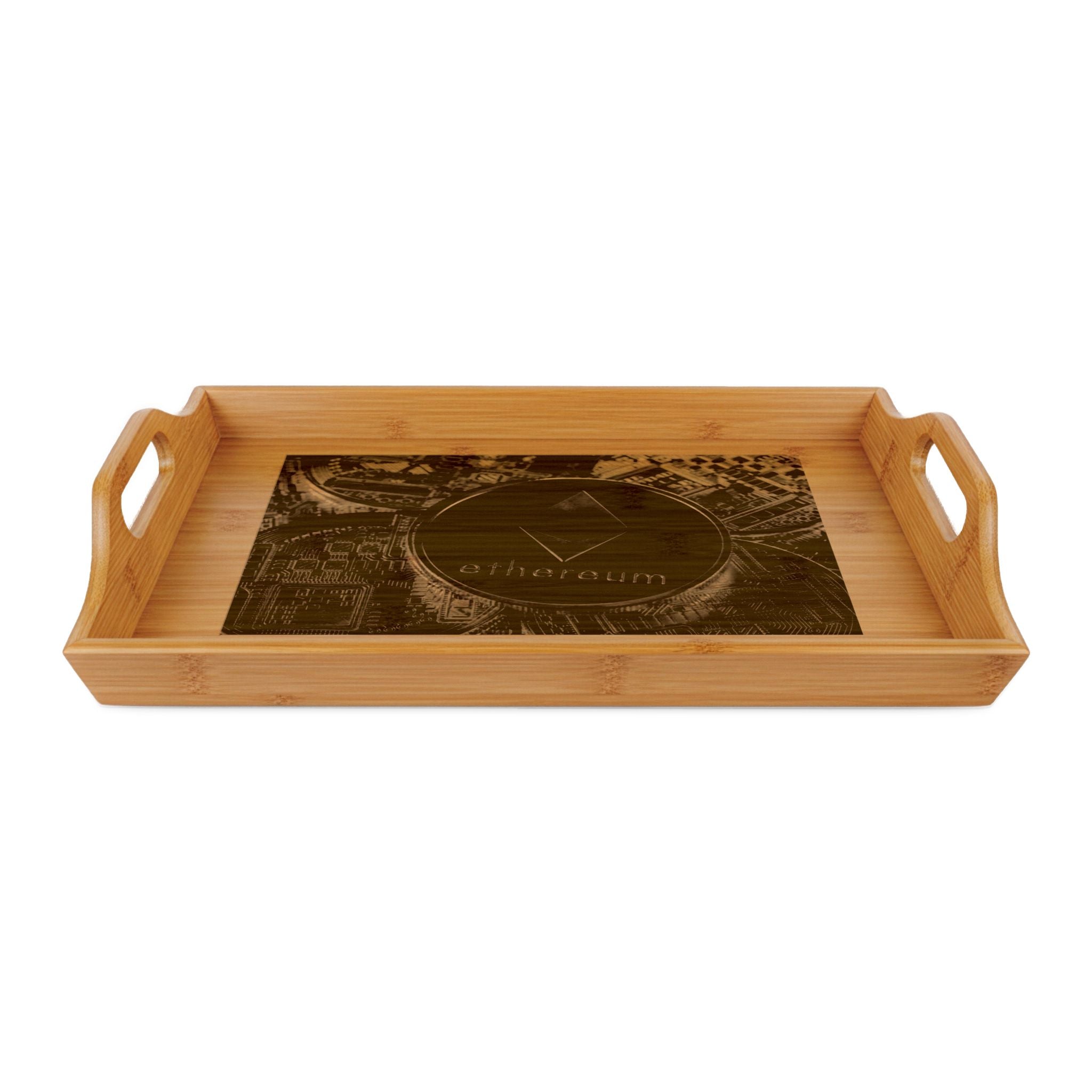 Ethereum Coin Engraving Bamboo Serving Tray