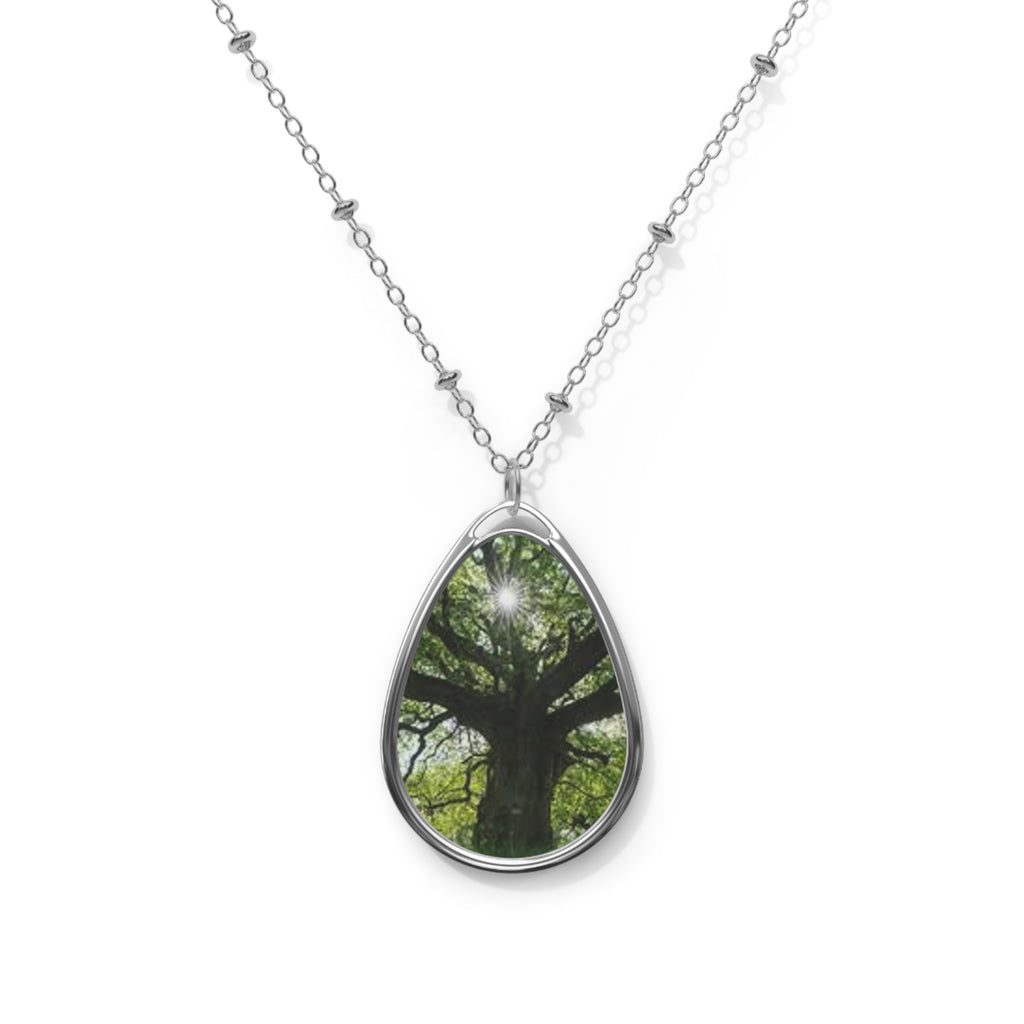 Tree of Life Oval Necklace — Silver Teardrop Photo Pendant
