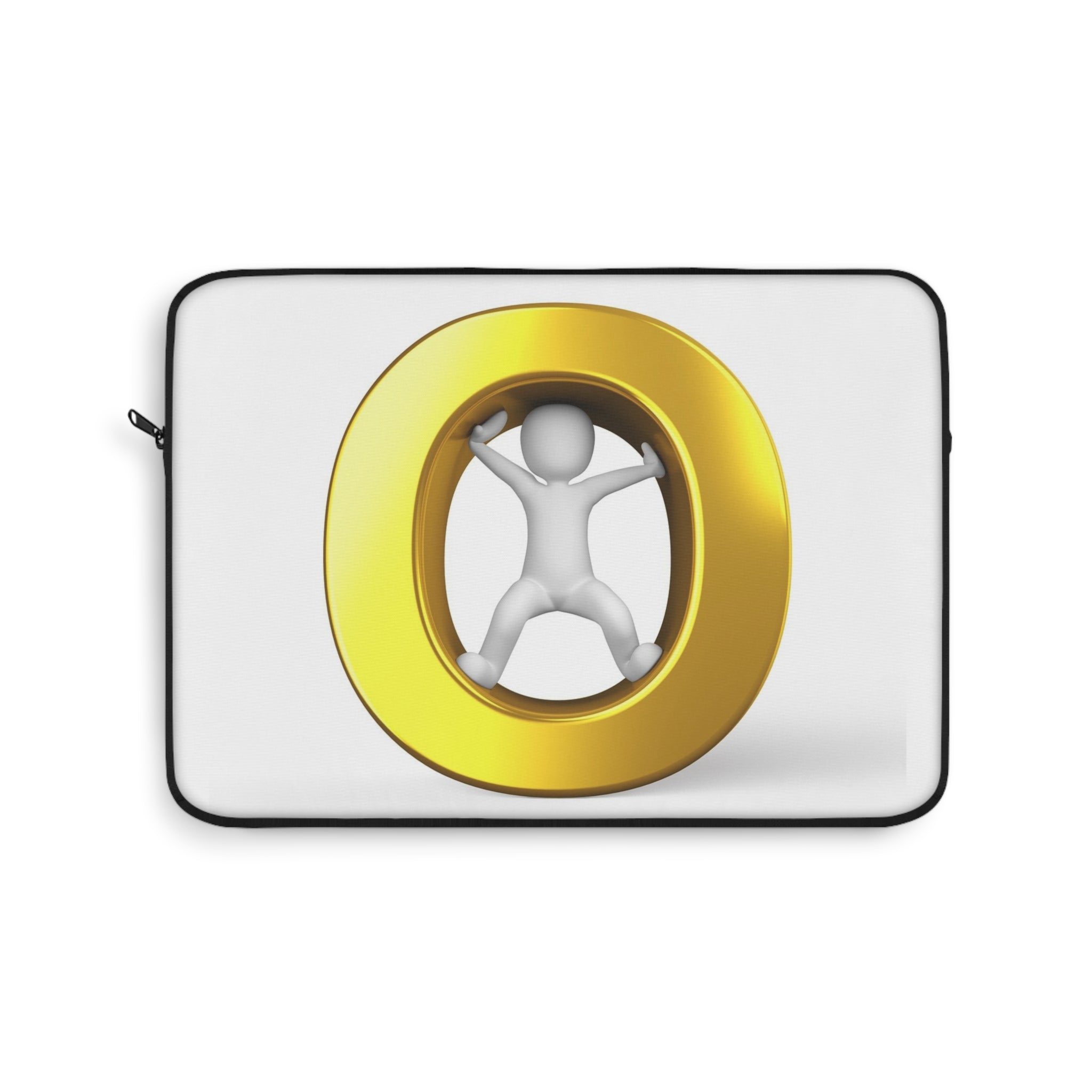 3D Figure Inside Gold Letter O Laptop Sleeve | Minimal Geometric Tech Case