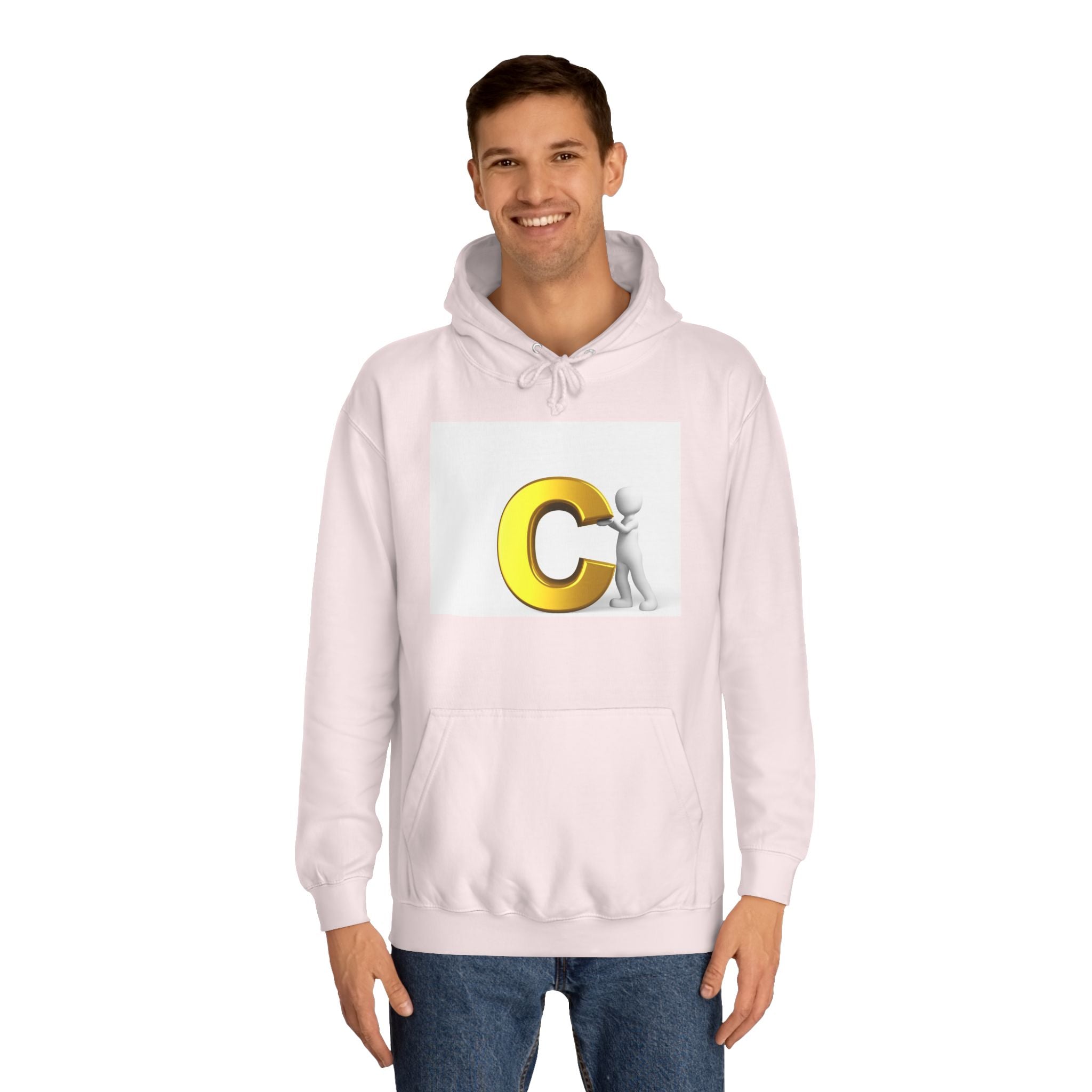 3D Yellow Letter C with Character Hoodie | Initial Monogram Sweatshirt