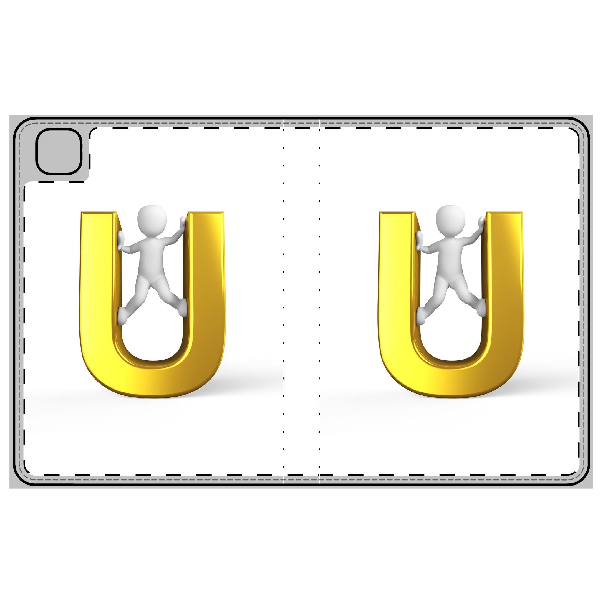 Étui folio pour tablette avec lettre U dorée en 3D et figurine d'escalade | Initiale de l'alphabet U