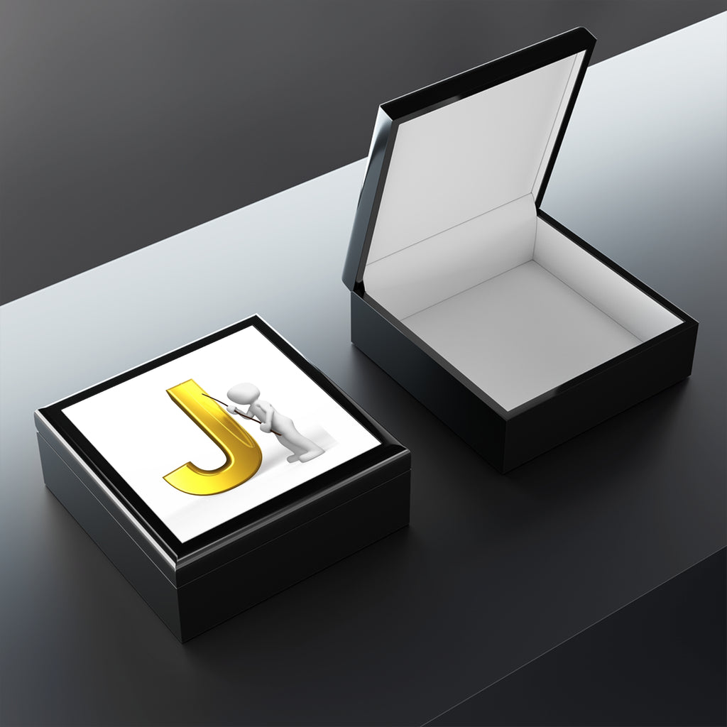 Gold Letter J Monogram Jewelry Box | Initial J Keepsake Box