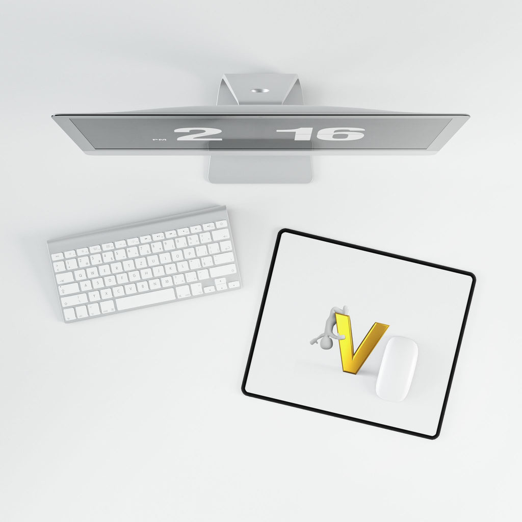 3D Gold Letter V with Figure Desk Mat | Oversized Mouse Pad