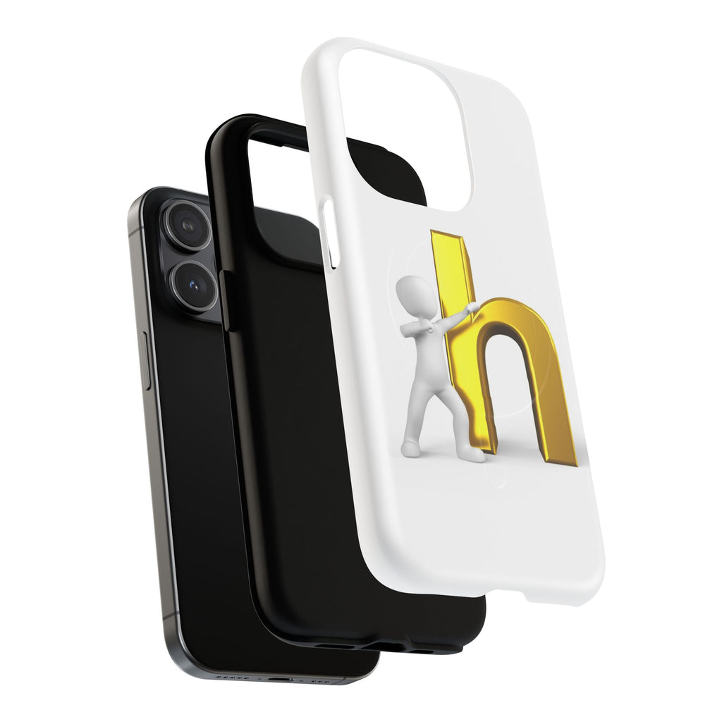 3D Person Pushing Gold Letter h Phone Case | Tough Magnetic Case