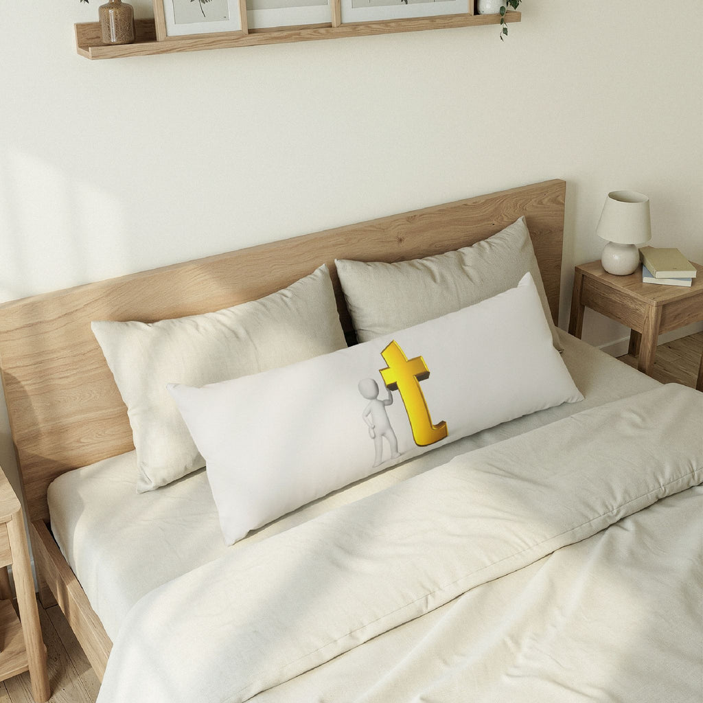3D Stick Figure with Gold Letter T Body Pillow | Alphabet Letter Pillow