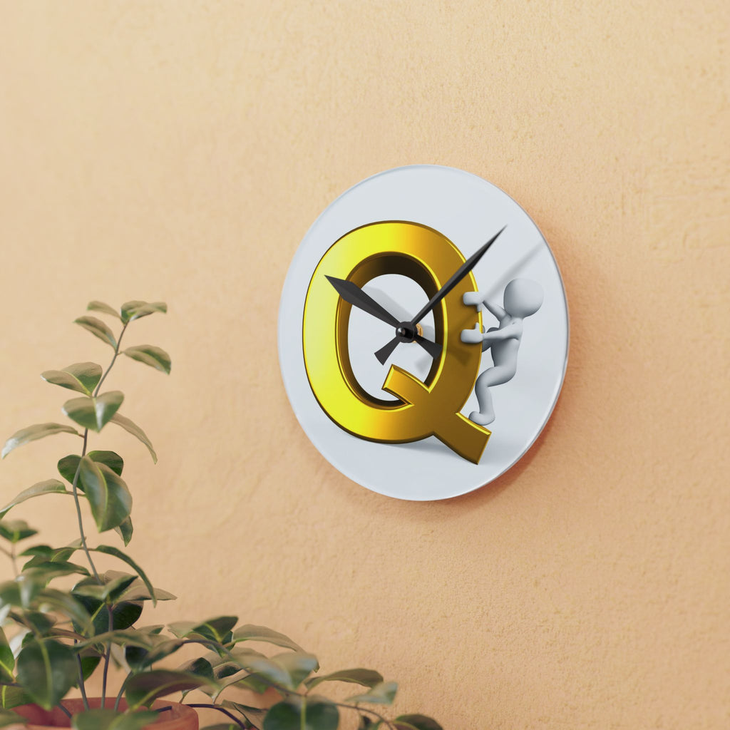 Gold Letter Q with Climbing Figure Acrylic Wall Clock | Initial Monogram Decor