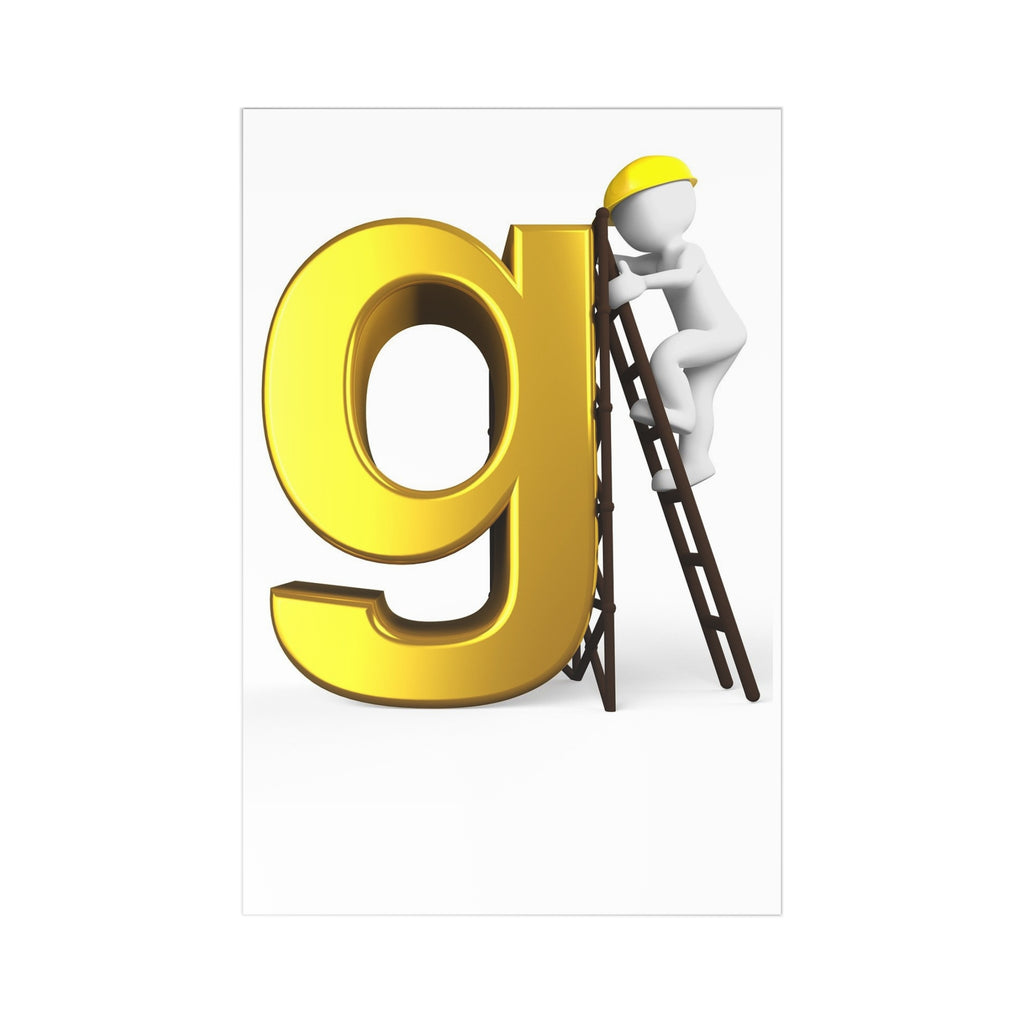 3D Gold Letter g Postcard Set, Construction Worker Illustration | Pack of 7