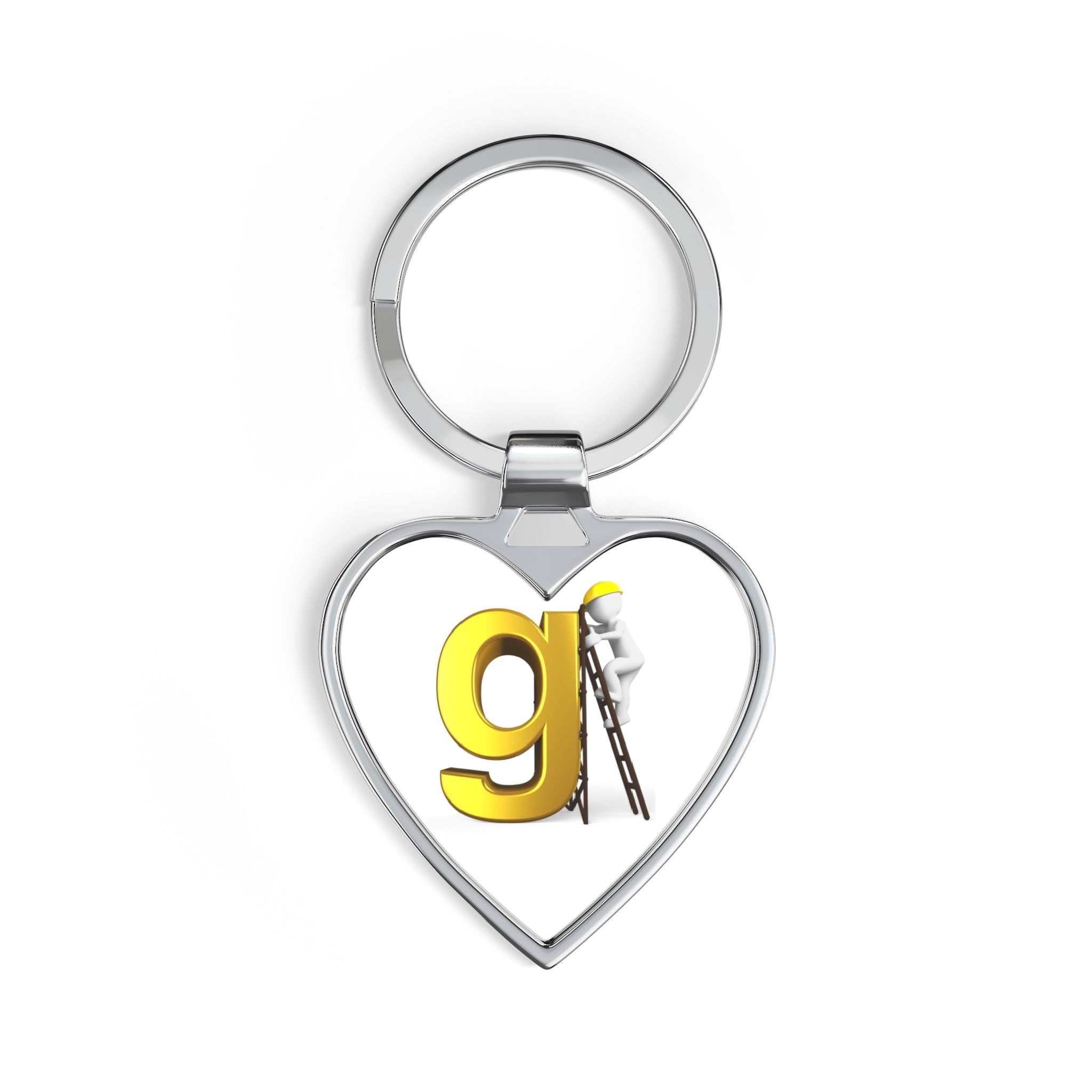 Yellow Letter G with Painter Figure Heart Keychain | Initial Charm