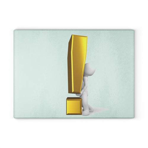 Planche à découper en verre avec figure 3D et point d'exclamation doré | Décoration de cuisine moderne et tendance