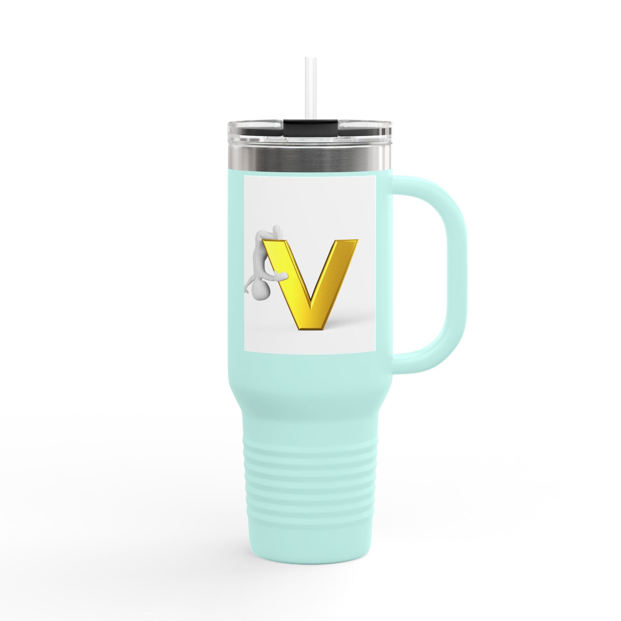 Gold Letter V Monogram Travel Mug | 40oz Insulated Tumbler