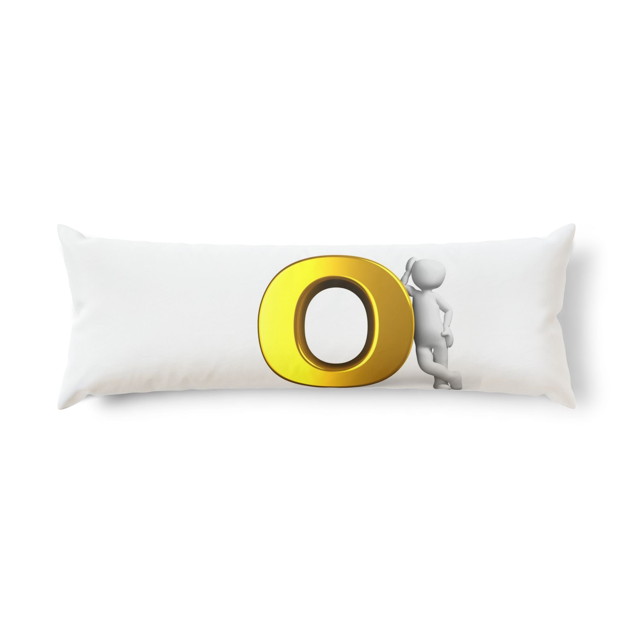 3D Gold Letter O with Leaning Figure Body Pillow | Alphabet Initial Pillowcase