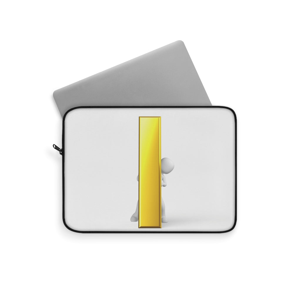 3D Character Peeking Behind Gold Letter i Laptop Sleeve | Minimalist Tech Case
