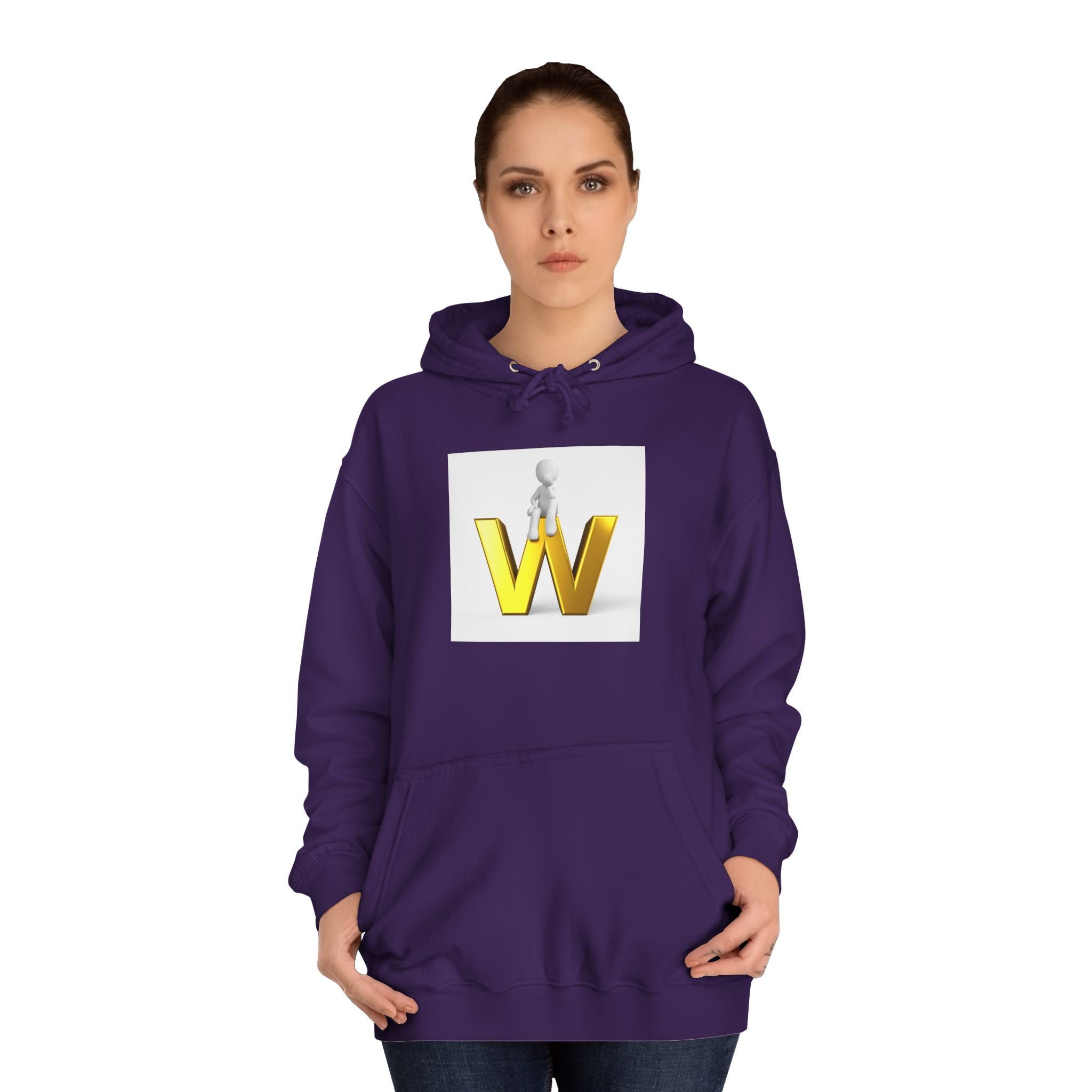 3D Gold W Letter with Sitting Figure Hoodie | Initial W Sweatshirt