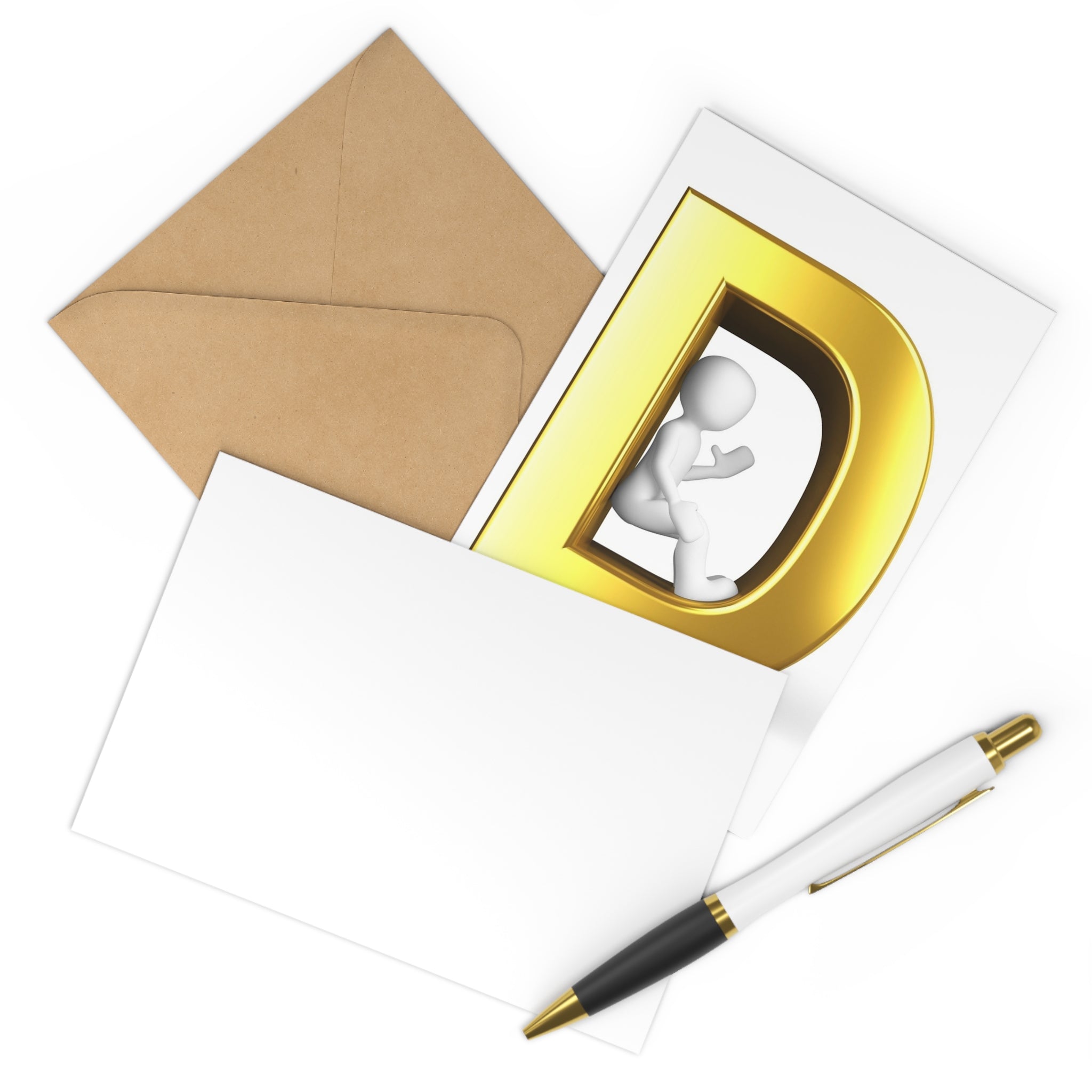 Golden Letter D Postcards | 7 PCS Alphabet Note Cards