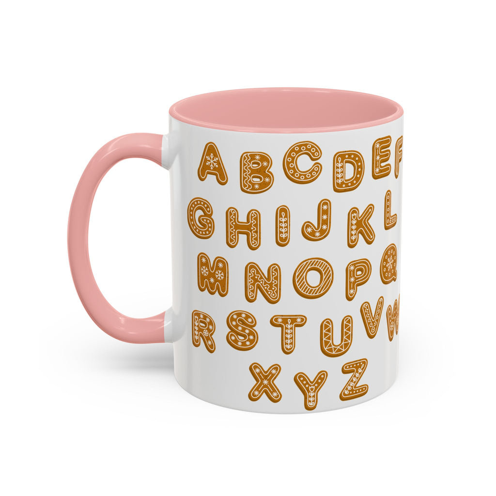 Lebkuchen-Alphabet-Tasse Akzent-Kaffeetasse | Keksbuchstaben-Muster