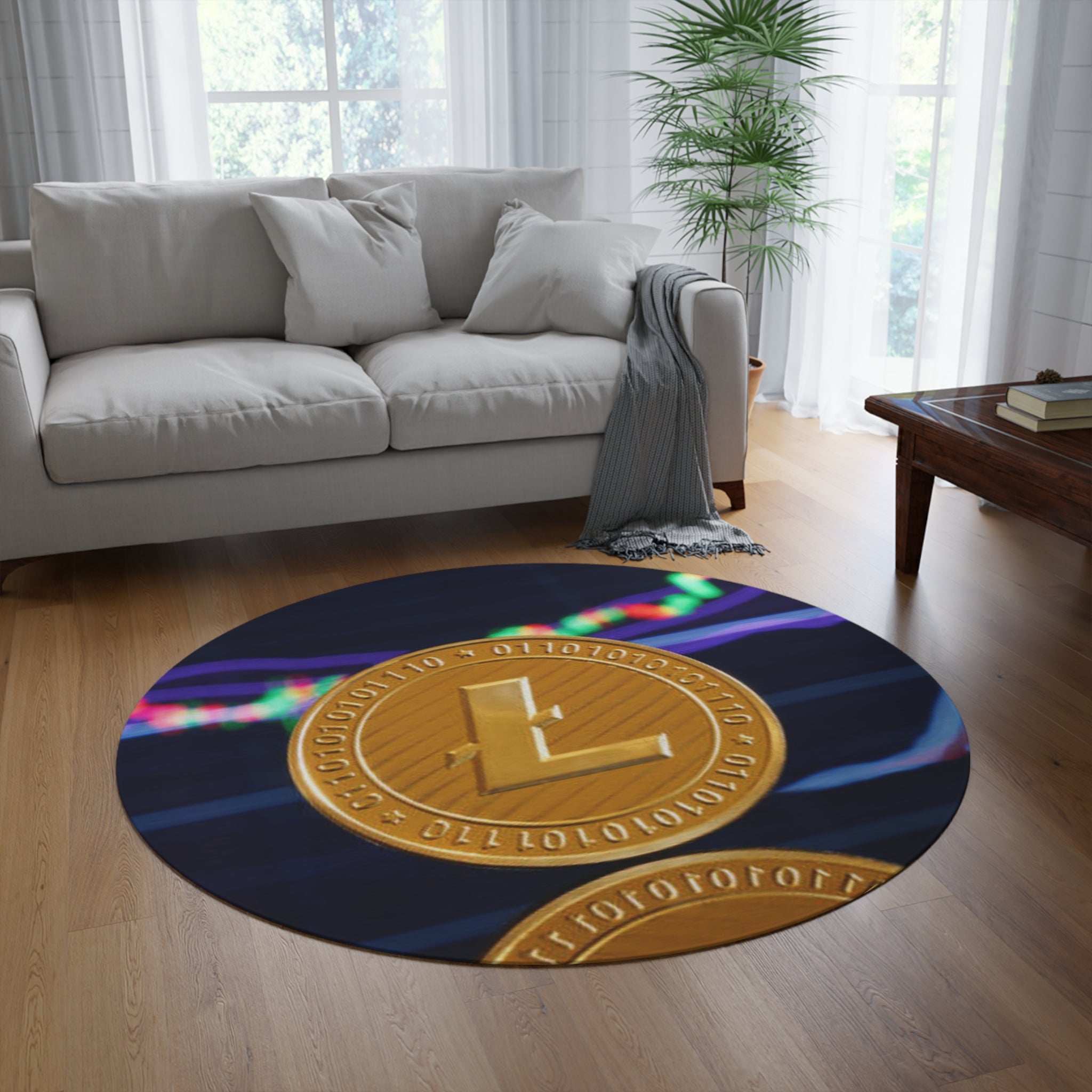 Litecoin Coin Crypto Round Rug | Cryptocurrency Floor Mat, Digital Currency Decor