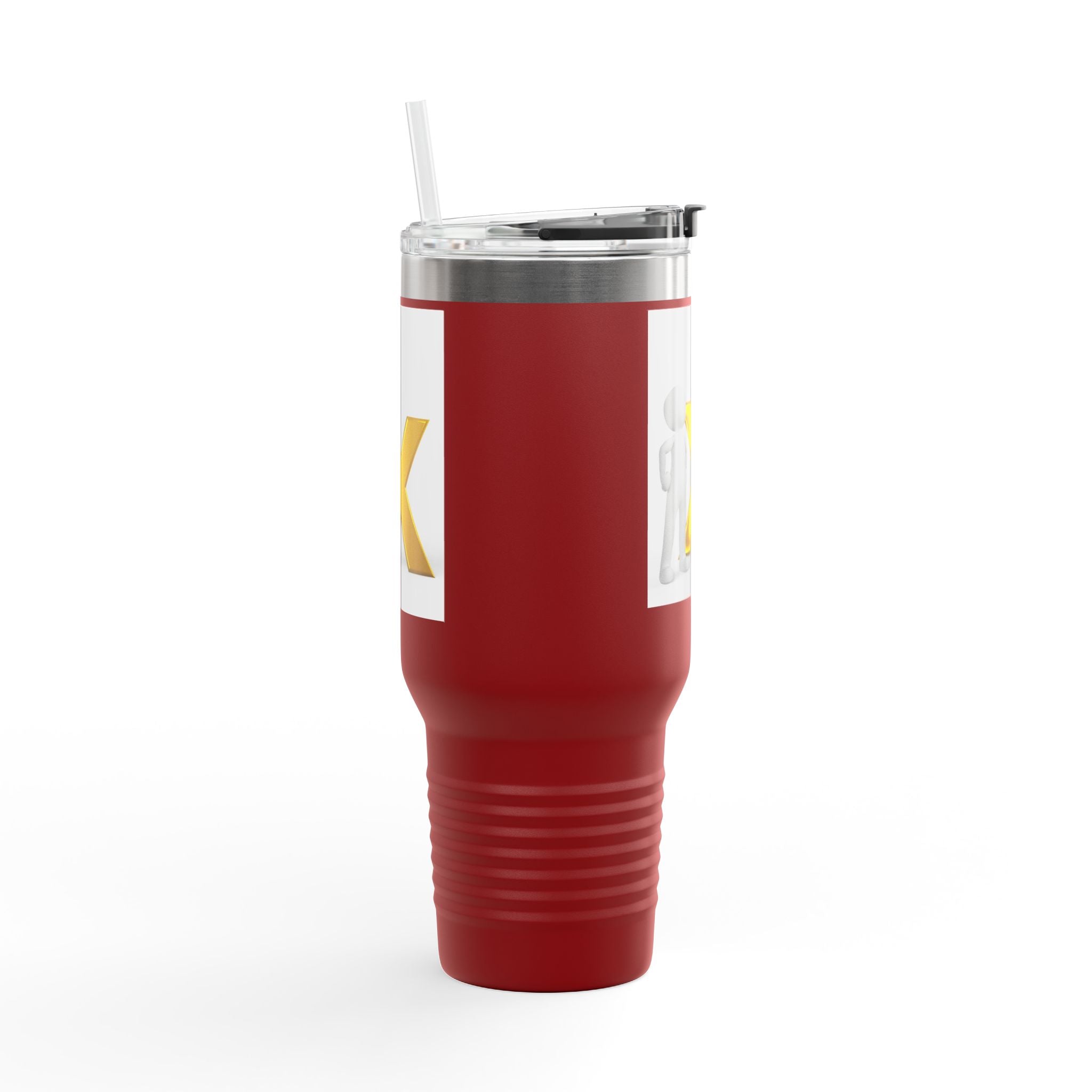 Mug de voyage isotherme 40 oz, avec bonhomme bâton en 3D et X doré