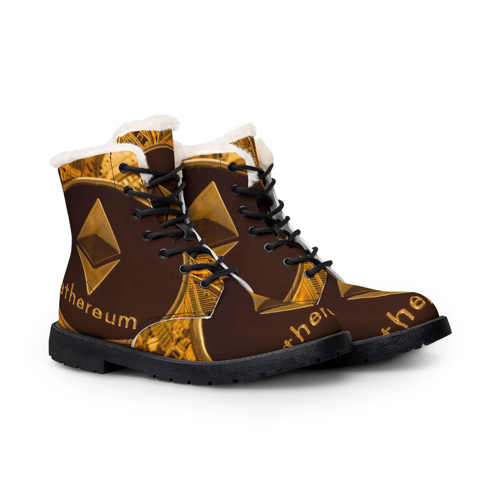Ethereum Crypto Logo Boots | Fur Lined Leather Boots