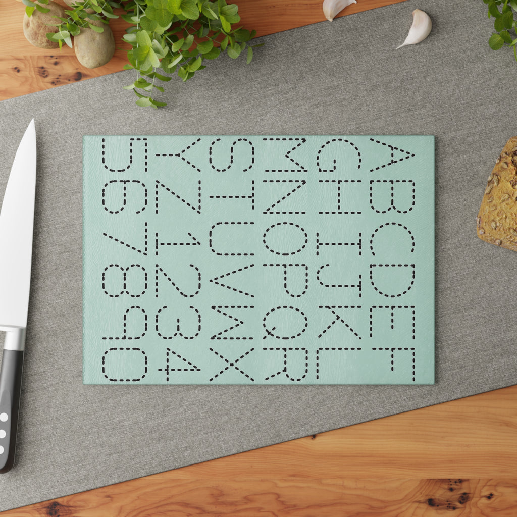 Dotted Alphabet & Numbers Glass Cutting Board | Educational Kitchen Decor