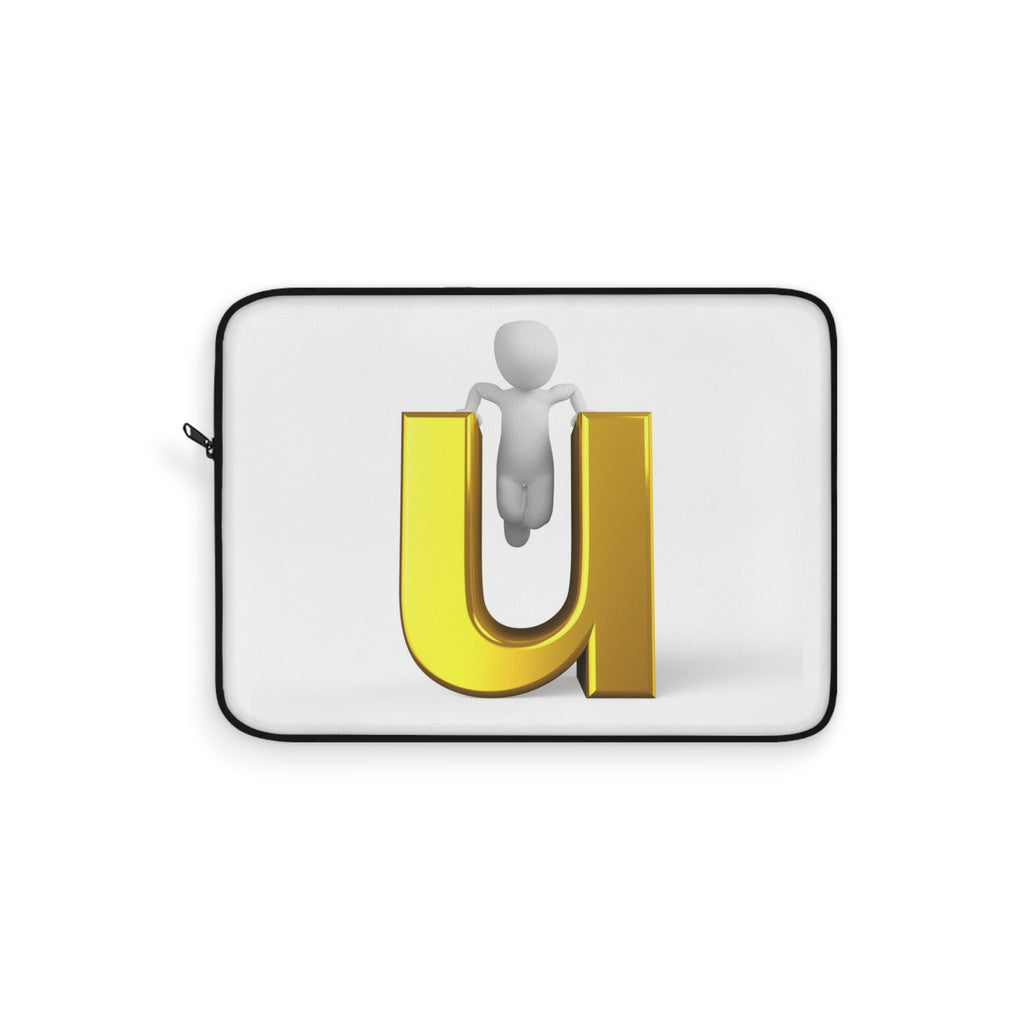 3D Gold Letter U with Figure Laptop Sleeve | Monogram Initial Case