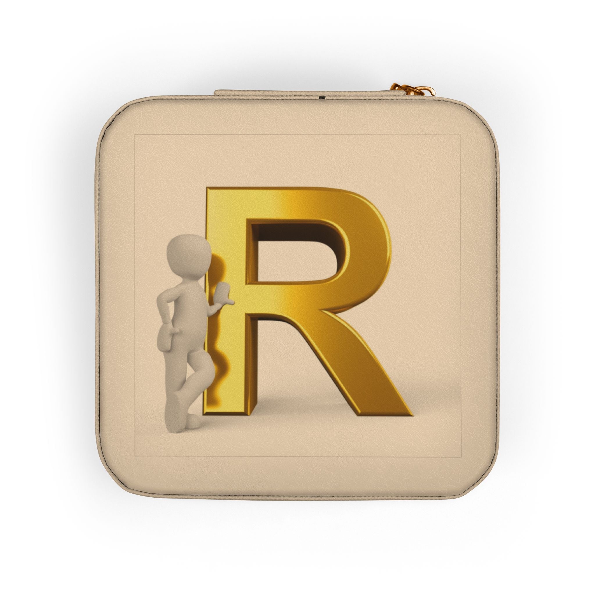 Gold Monogram R Initial Jewelry Travel Case | Compact Pink Travel Organizer