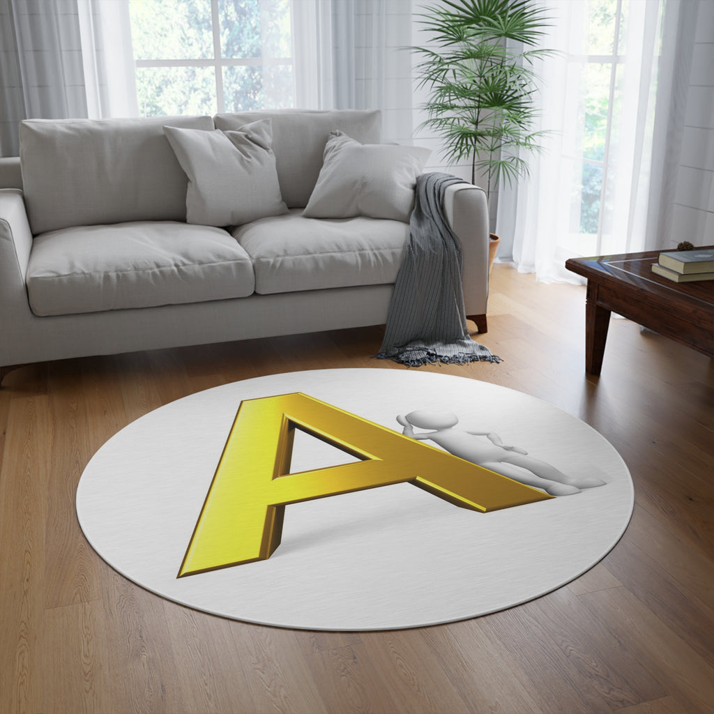 Gold Letter A Round Rug | Monogram Initial Accent Rug