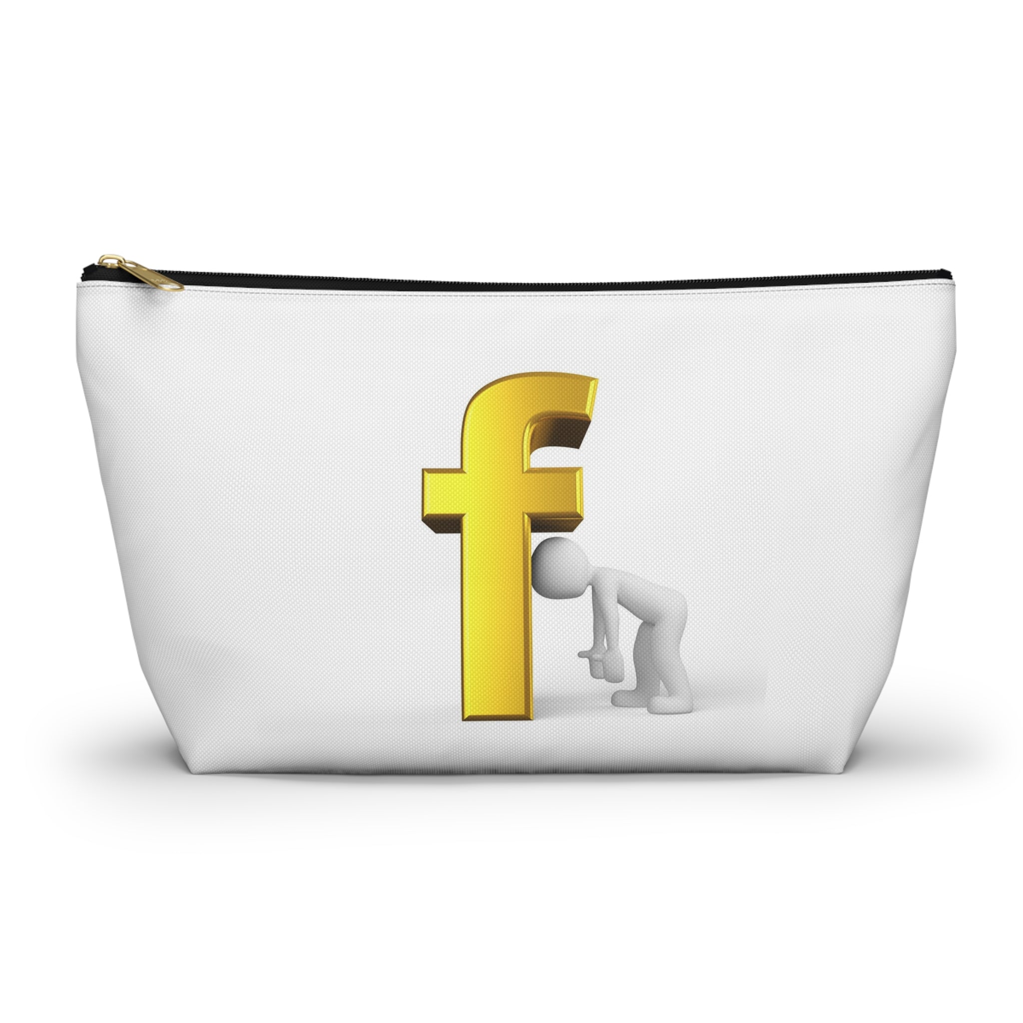 Gold Letter F with Figure Accessory Pouch | Monogram Cosmetic Bag
