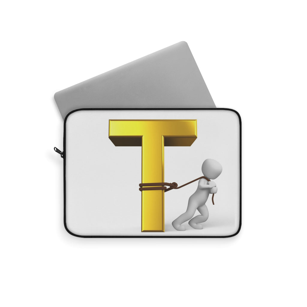 T Letter Tug Laptop Sleeve | Gold Initial Monogram, Alphabet Design