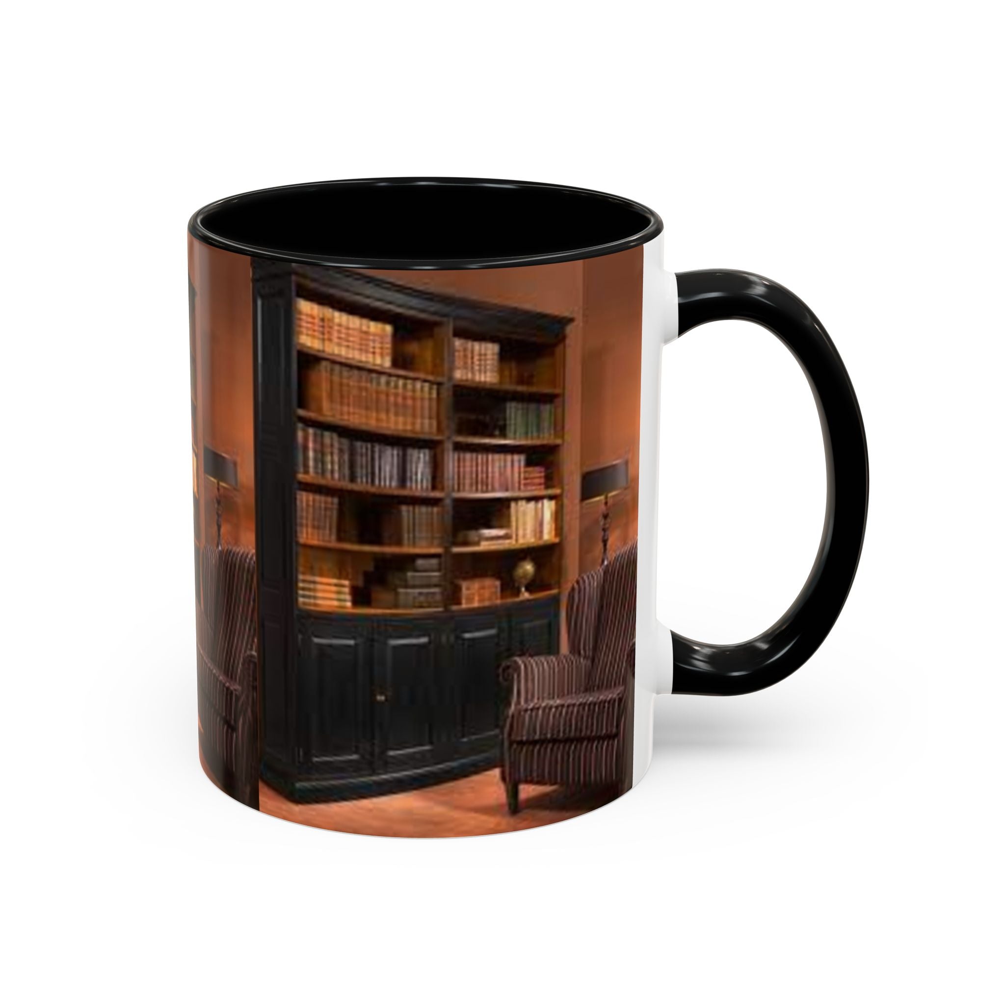 Cozy Library Bookshelf Coffee Mug | Accent Black Handle