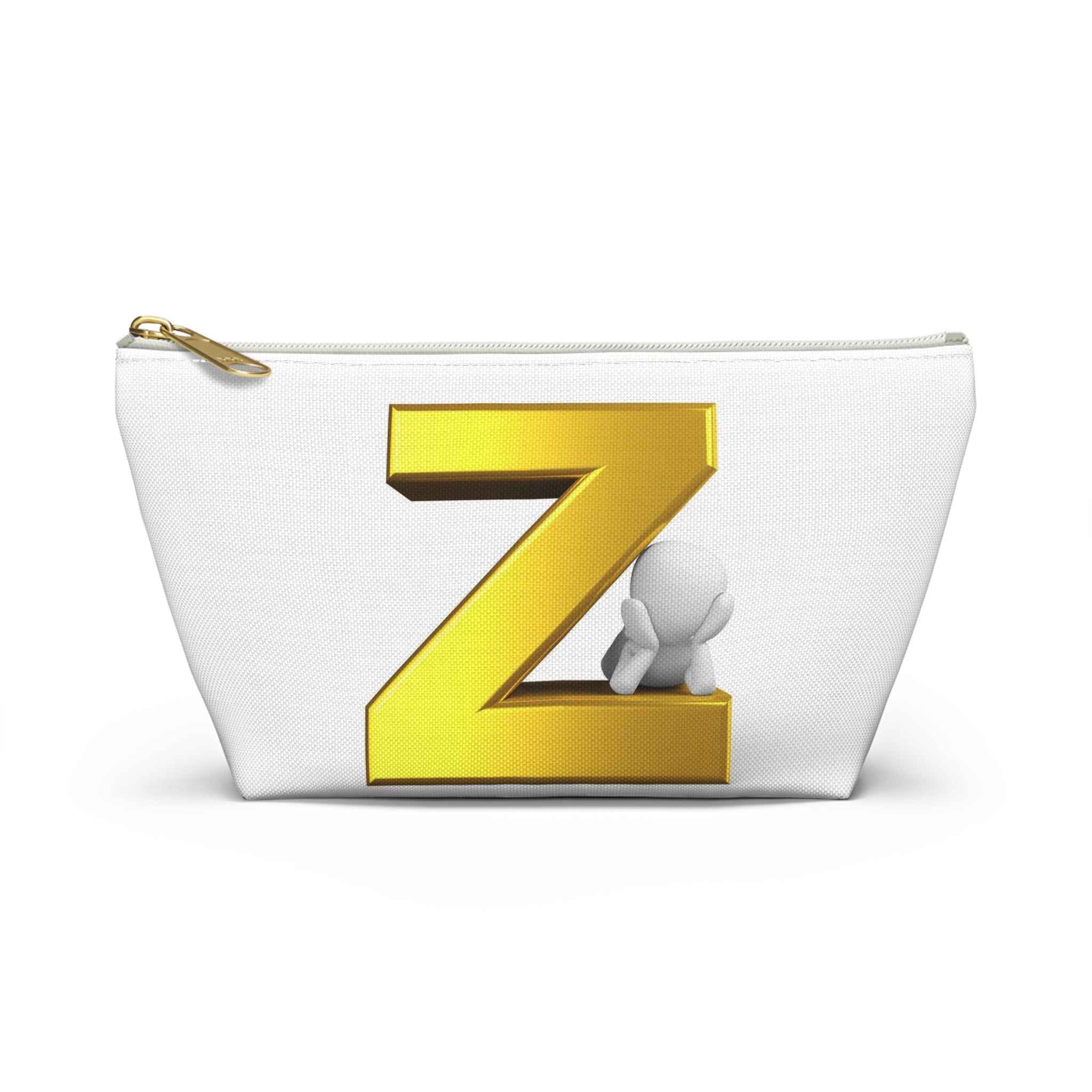 Gold Letter Z with 3D Character Accessory Pouch | Z Initial Makeup Bag