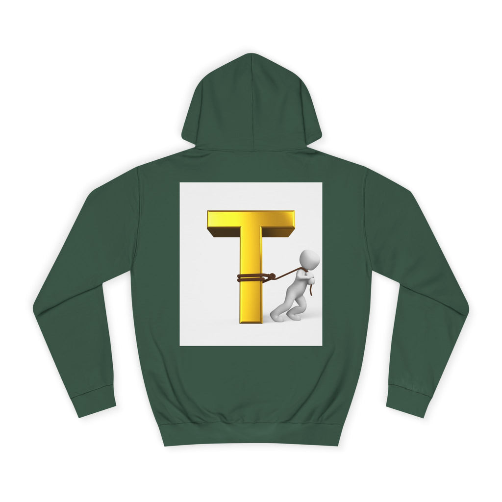 Letter T Mascot Pulling Block T Hoodie | Monogram Initial T Sweatshirt