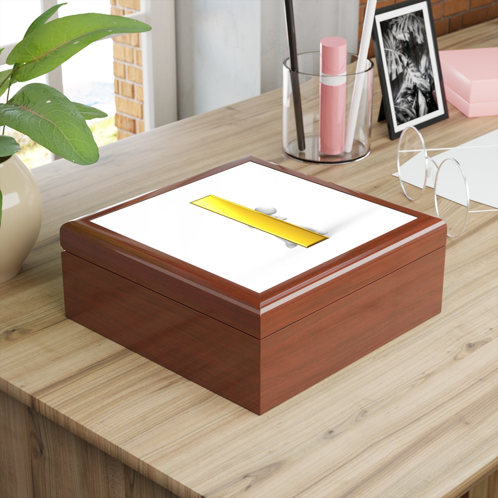 Minimalist Gold Letter i  Illustration Jewelry Box | Modern Keepsake Box