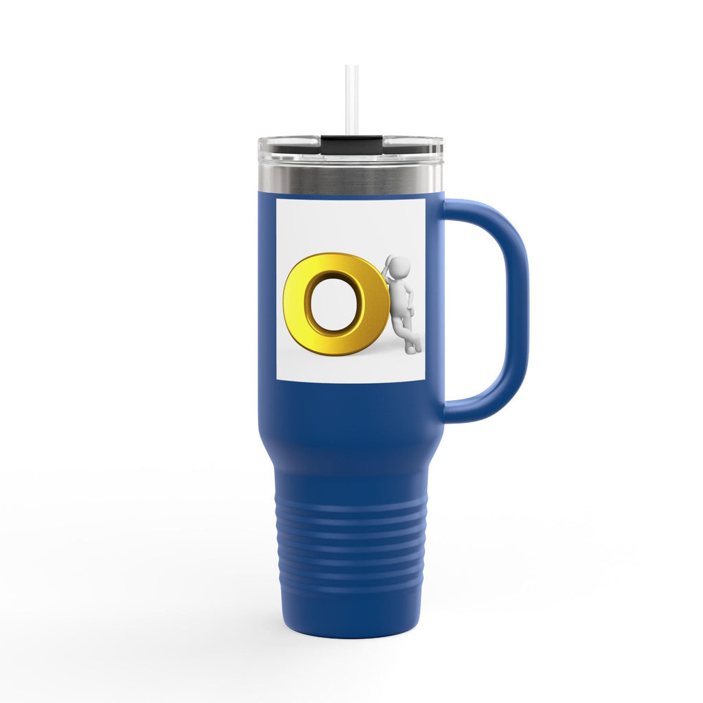 3D Person Pushing Gold O Letter Travel Mug | 40oz Insulated Tumbler