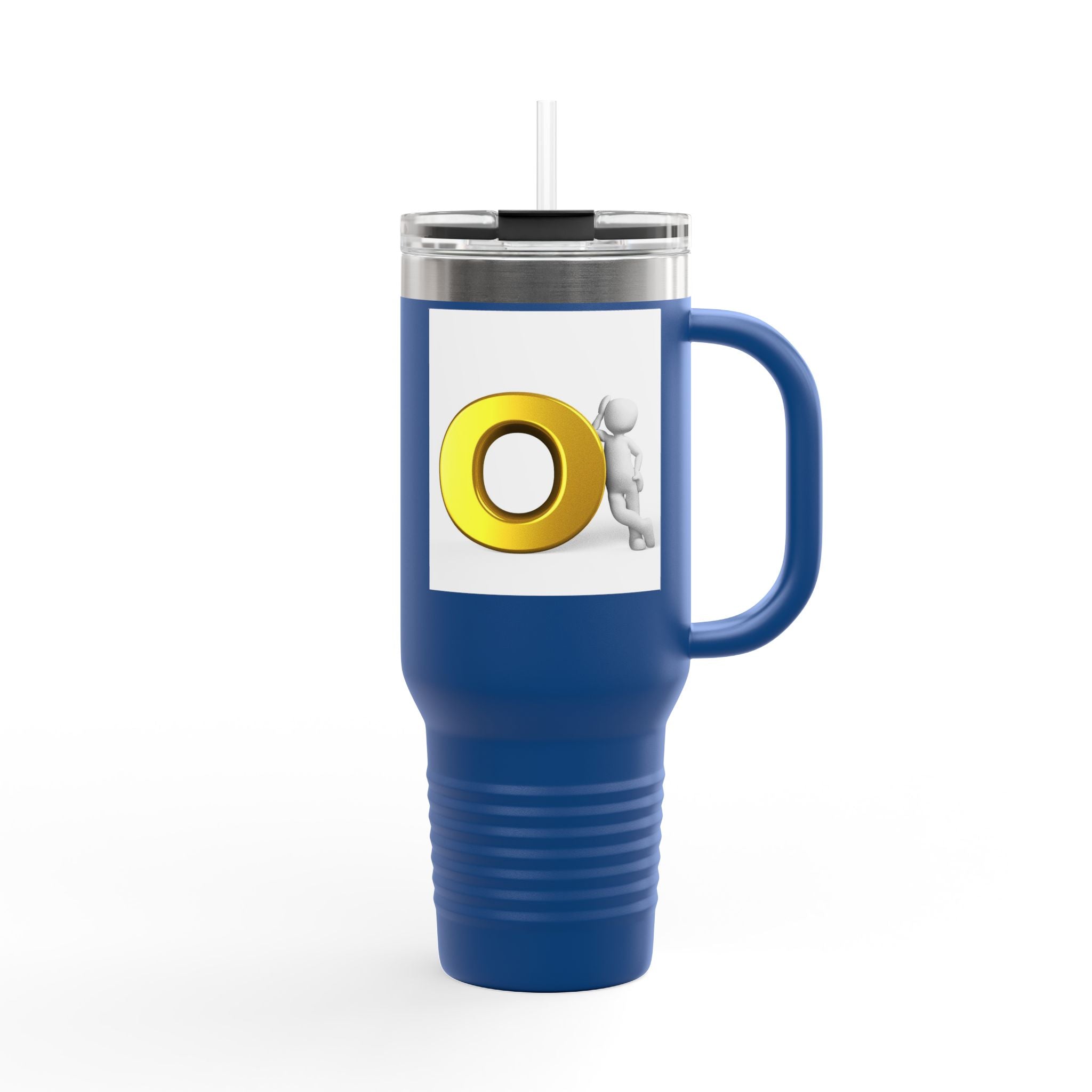 3D Person Pushing Gold O Letter Travel Mug | 40oz Insulated Tumbler