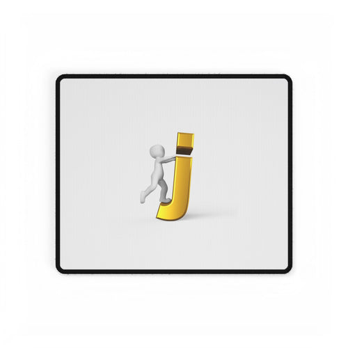 Tapis de bureau bonhomme allumette 3D grimpant sur la lettre J dorée | Grand tapis de souris