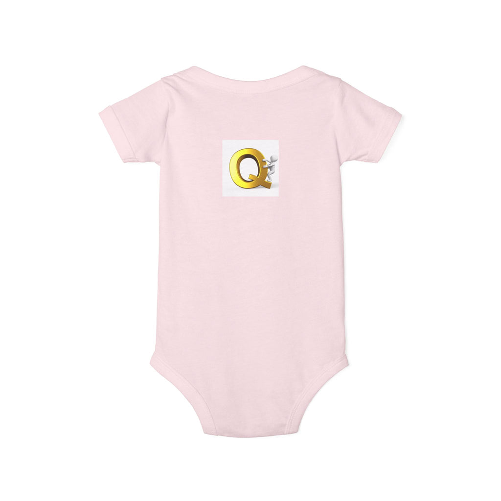 Gold Letter Q with Cute Figure Infant One Piece | Baby Monogram Bodysuit