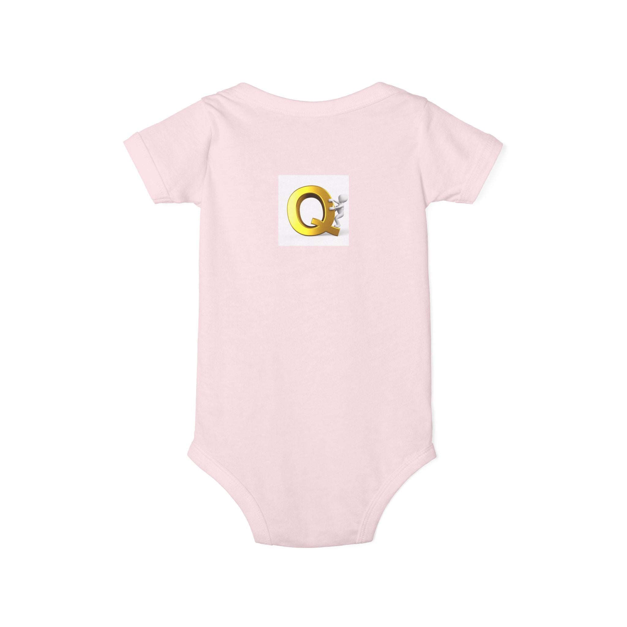 Gold Letter Q with Cute Figure Infant One Piece | Baby Monogram Bodysuit