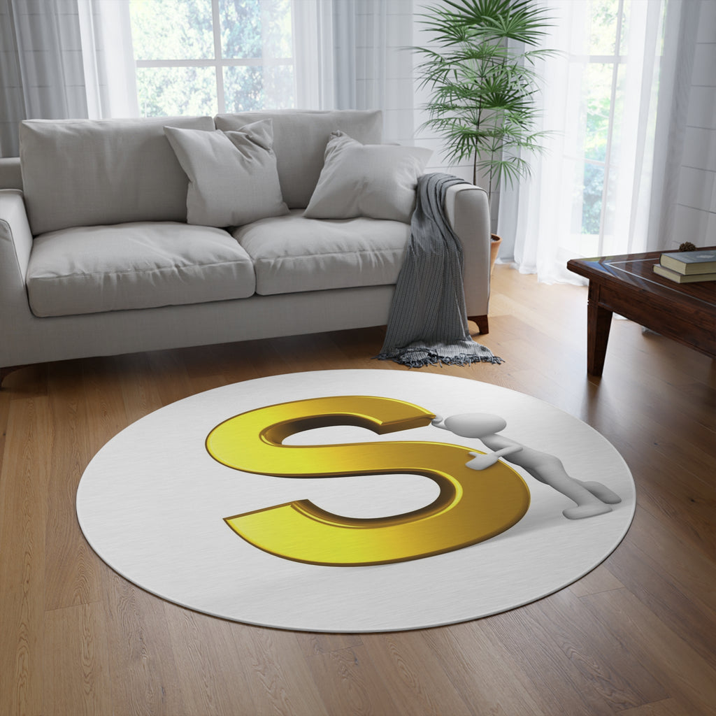 Gold Letter S with 3D Figure Round Rug | Monogram Initial Home Decor