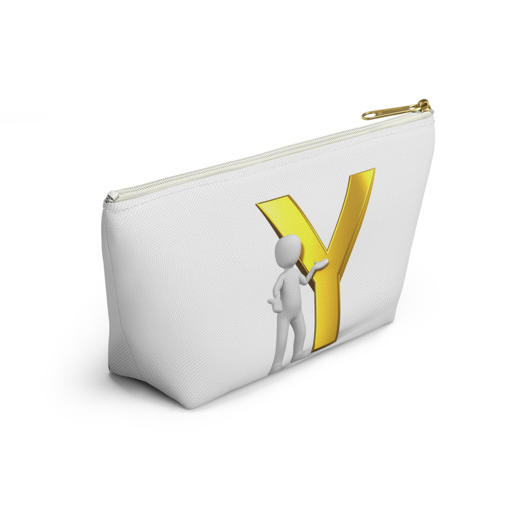 Gold Letter Y with Figure Accessory Pouch | Monogram Makeup Bag
